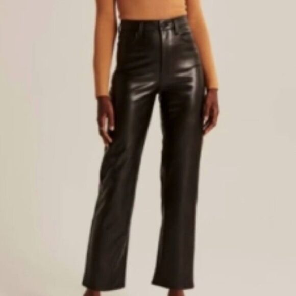 Abercrombie & Fitch Pants - Abercrombie & Fitch Black Ultra High Ankle Straight Vegan Leather Pants SZ 24